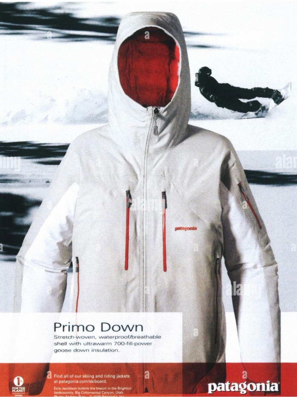 Patagonia White Ski Jacket with Red Accents and Hood Size Small